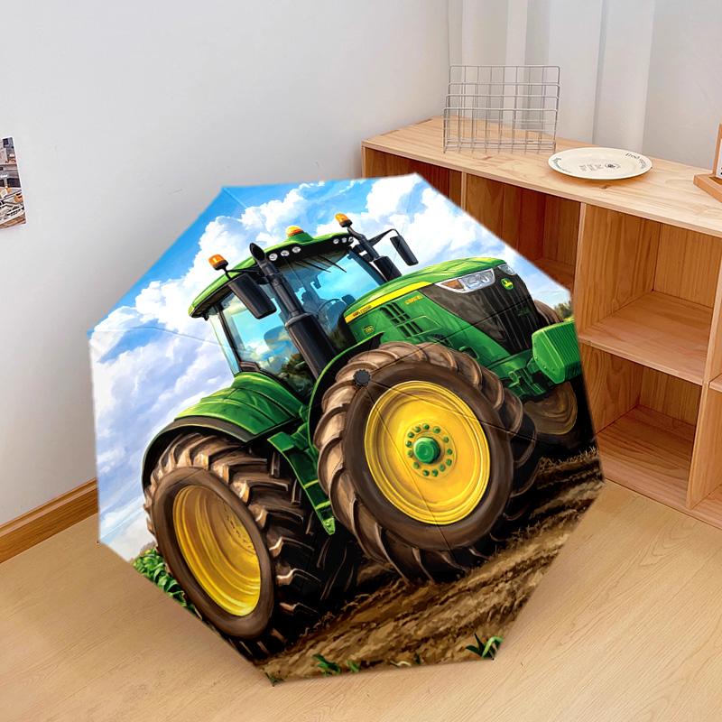 1 Pezzo Ombrello Pieghevole Automatico - Fantasia Trattore Verde, Design Portatile e Pieghevole con 8 Stecche, Regali di Natale e Compleanno