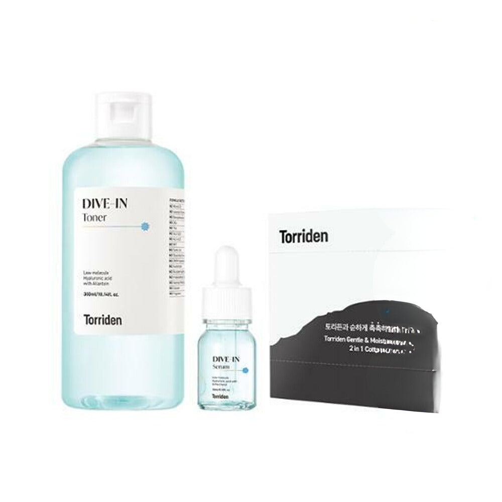 

Torriden Dive Low Molecular Hyaluronic Acid Toner 300ml (10ml Serum + 60 cotton pads)