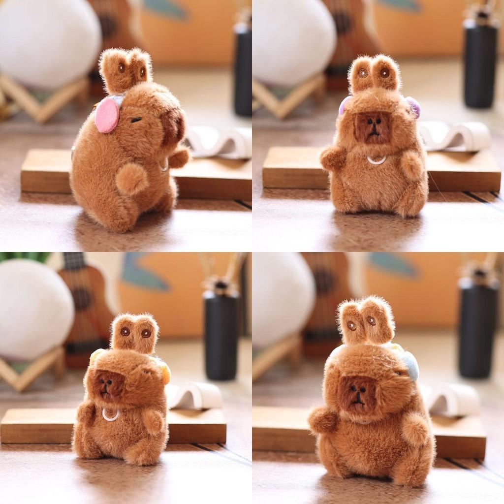 Capybara Rabbit Ear Headphones Plush Toy Keychain Backpack Pendant Holiday Gift