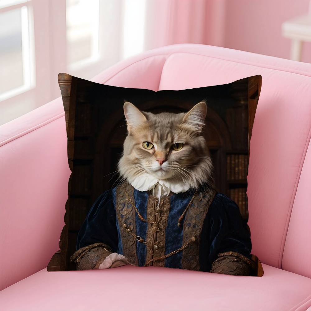 Renaissance Royal Cat Funny Pillow Case pattern printing pillowcase living room sofa cushion cover bedroom room decor