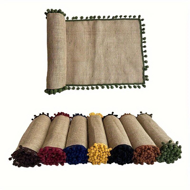 Rustic Linen Table Runner - Festive Christmas Design, Woven with Polyester Fibers and Hemp Blend, Perfect for Dining Table and Entryway Decor