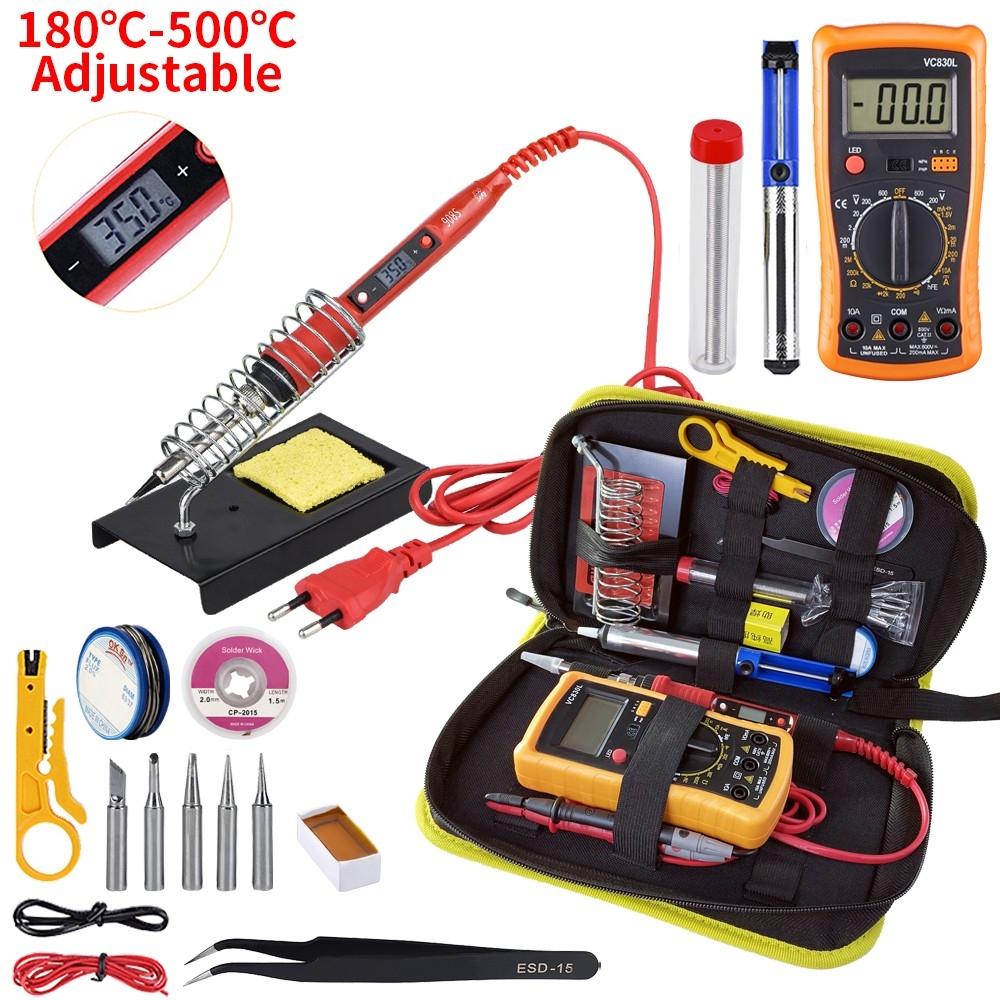 JCD Soldering Iron Kit With Digital Multimeter Adjustable Temperature 220V 80W LCD Welding Tools Ceramic Heater Soldering Tips