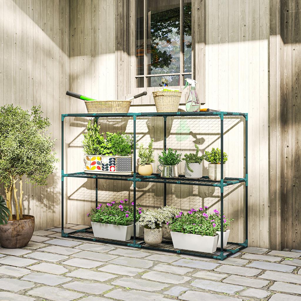 3-Tier Plant Stand. 100 cm High Flower Stand with Shelves. Multi-Tier Steel, Dark Green