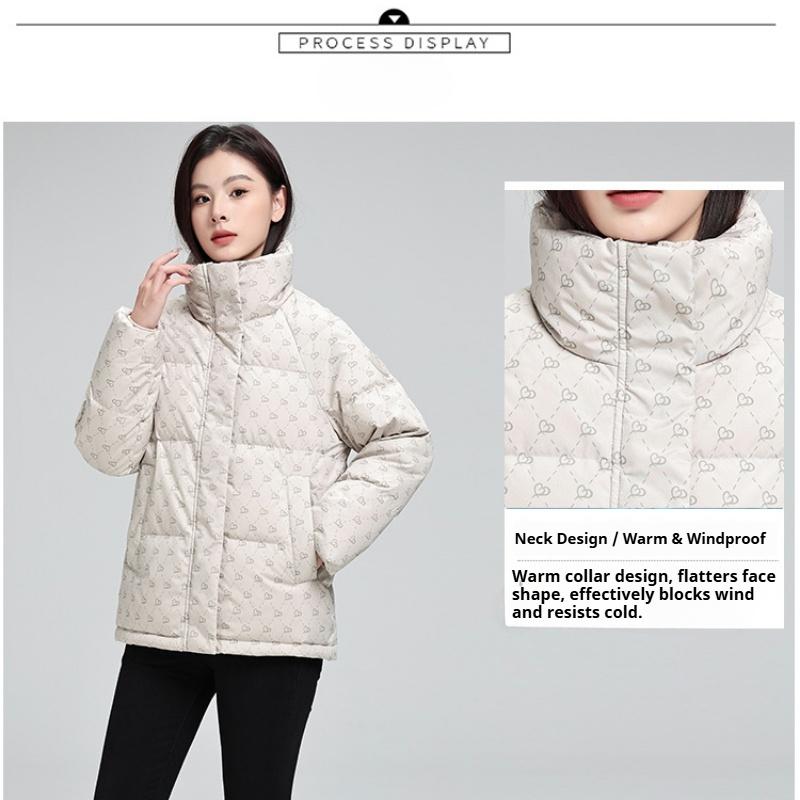 Women's Short Winter Cotton Coat Korean Style Slim Thickened Printed Stand Collar Versatile Cotton Coat Women's Jacket