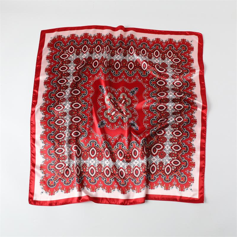 European and American Retro New Satin Printed Silk Scarf Shawl Sunscreen Large Square Scarf 91 Satin Imitation Silk Headscarf Women's Scarf
