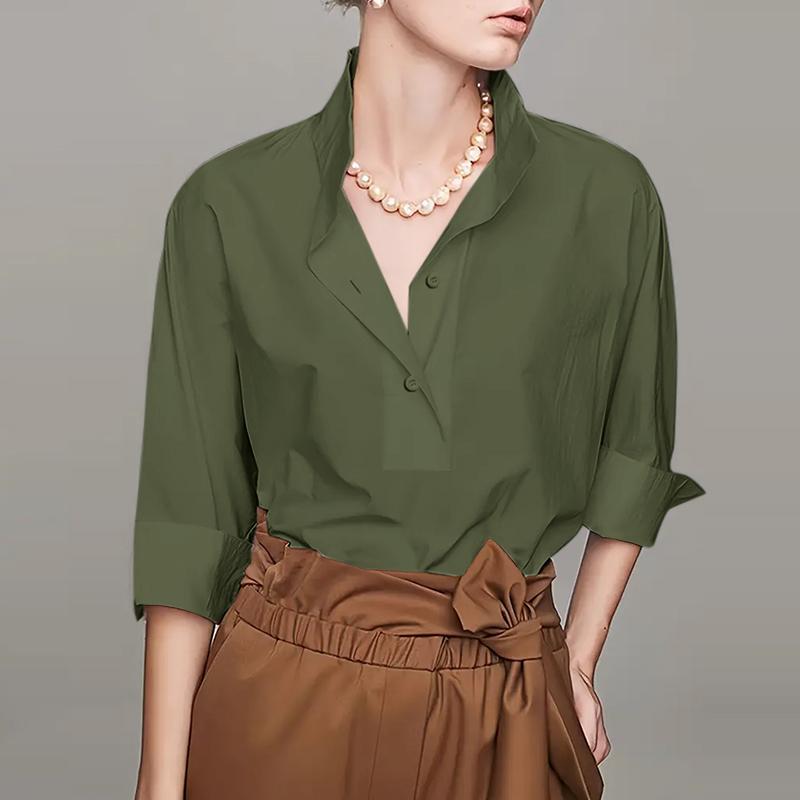 VONDA Женская модная однотонная рубашка со средним рукавом и пуговицами 5XL розовый — фото 14