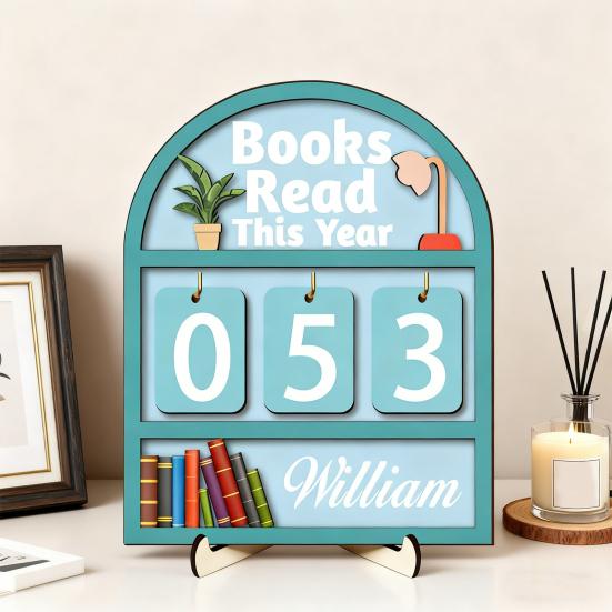 Book Read This Year Counter Sign Reading Tracker Plaque Bookshelf Decoration Handmade Wood Reading Challenge Tracker Book Lovers Gift