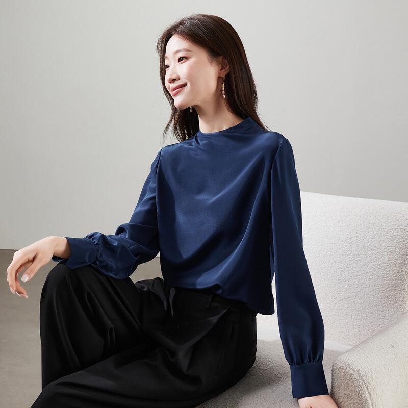 SOFSIL Women's Round Neck Long Sleeve Silk Blouse