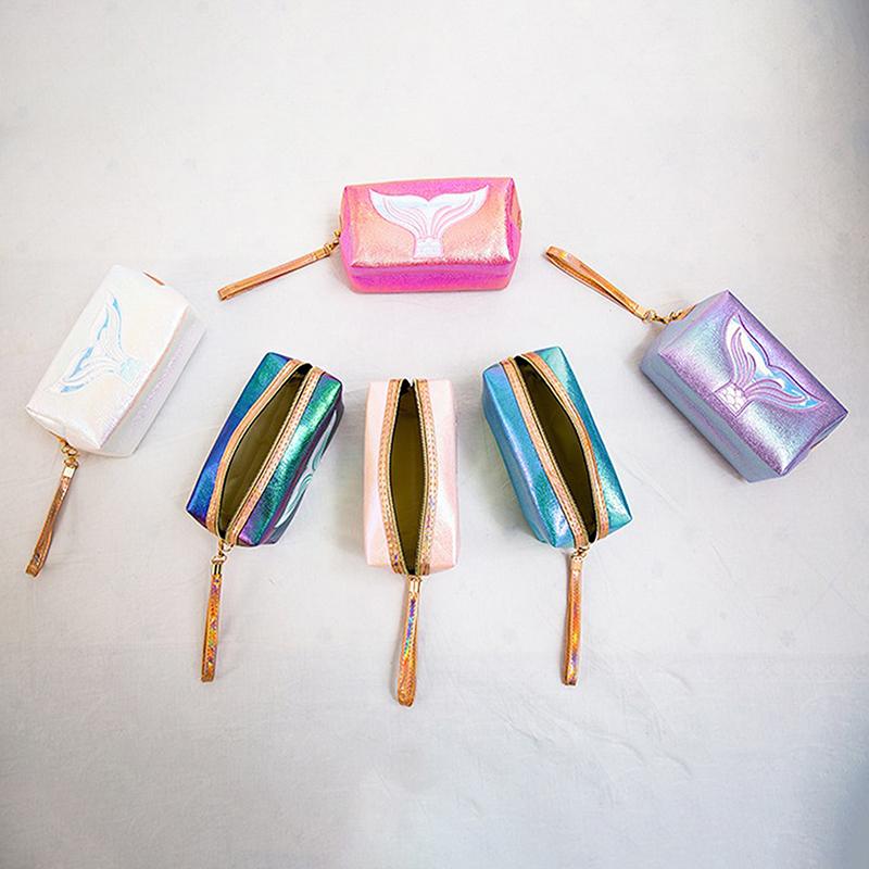 Syreni Ogon Kosmetyczka Laserowy Kolor Podróżna Kosmetyczka Organizer z Paskiem na Nadgarstek Śliczna Kreatywna Laserowa Saszetka Podróżna Pu Dla Dziewcząt