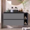 Wandmeubel 80cm Breed, met Keramische Wastafel, met Lades, Modern Design, Zwart-Grijs