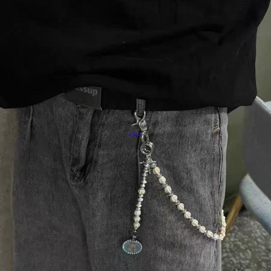 Turquoise & White Textured Cross Tag Pants Chain Ornament