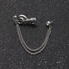 British Style High-end Maple Leaf Brooch with Rhinestone Chain Fashion Vintage Tassel Badge Lapel Pin for Men's Suit Accessories