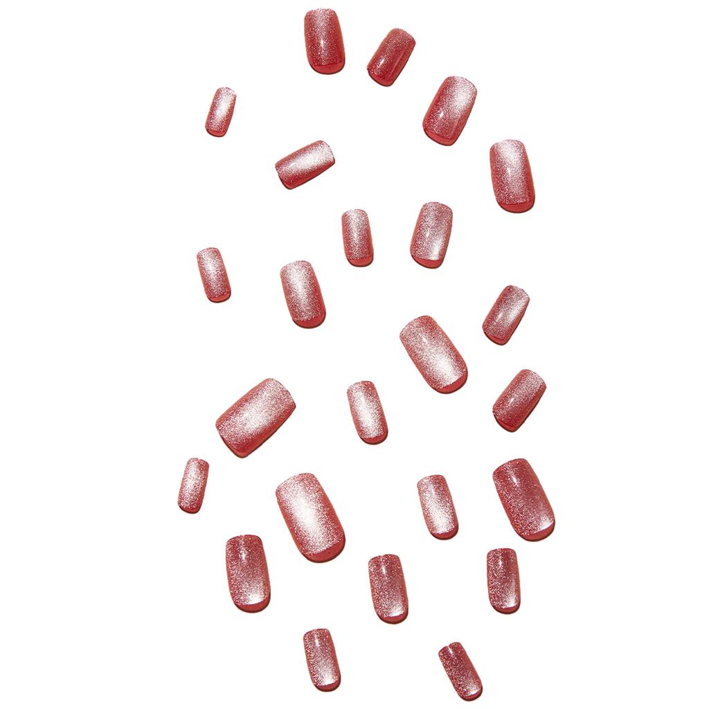 24 Pcs Cat Eye Press On Nails Full Cover Stick On Nails Pink False Nails Medium False Nails Tips Acrylic Artificial Nail