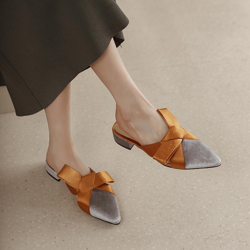 Fashion 2024 Summer Women Shoes Pointed Toe Low Heel Slippers Fashion Shoes for Women Casual Mules for Women Butterfly-knot Lady Shoes