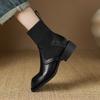 Krazing Pot Microfiber Autumn Winter Shoes Thick Med Heels Size 43 Chelsea Boots Back Knitwear Beauty Lady Stretch Ankle Boots
