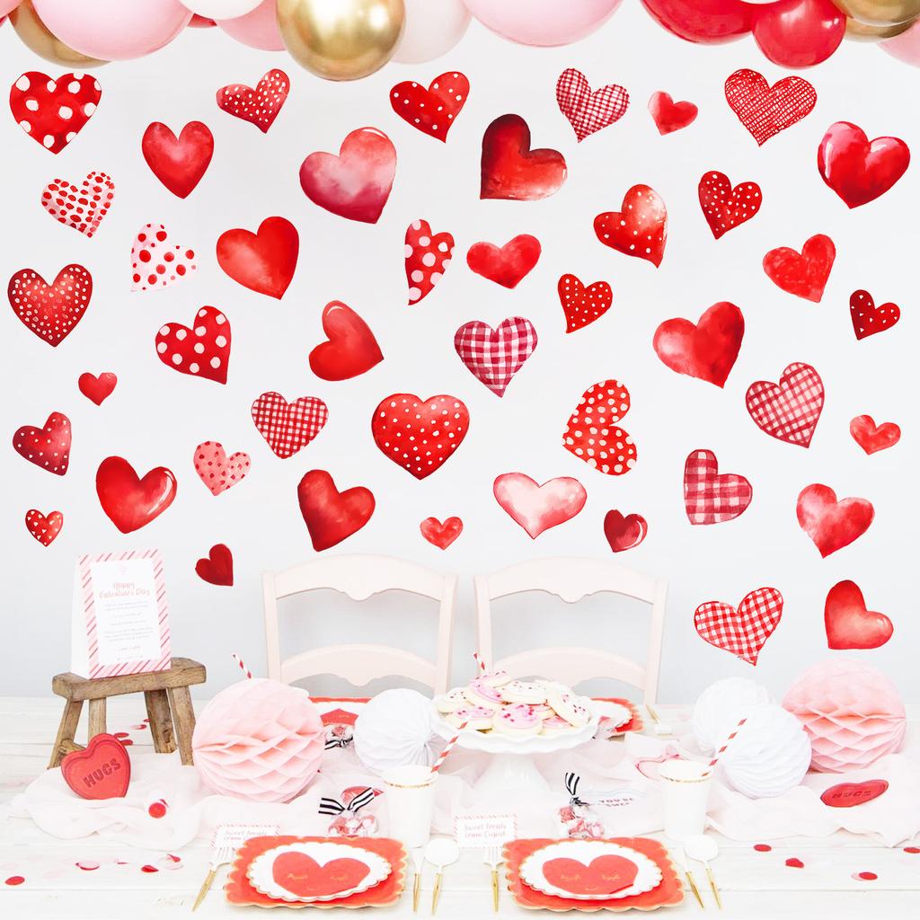 Valentine Checkered Hearts PVC Wall Sticker Self-Adhesive Removable for Home Decor