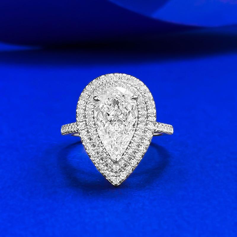 Ювелирные изделия Полностью бриллиантовое грушевидное 7 * 11 Бриллиант с высоким содержанием углерода Ледяной цветок Капля воды Кольцо Кольцо No. 5