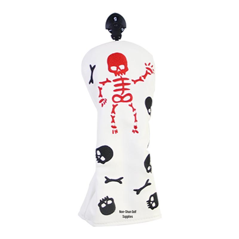 Skull Embroidered Golf Wood Headcover with Rotating Number Tag (1/3/5/UT)