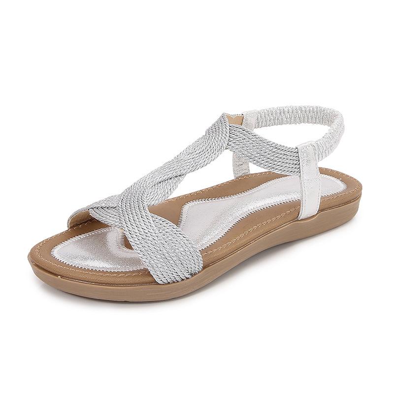 

Ladiesshoes летние новые сандалии модные повседневные женские туфли со стразами на плоской подошве с эластичной резинкой на носке классные 42