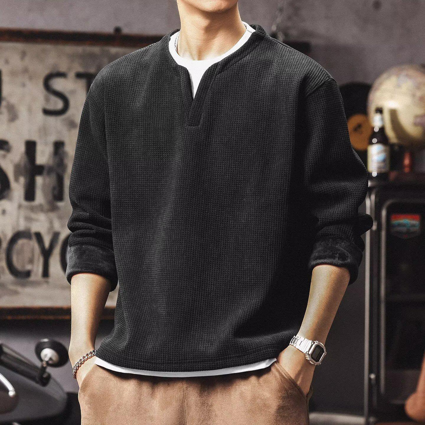 Men s Heavyweight Two-Piece Look Hoodie: Trendy, Casual, and Loose Fit for Spring/Autumn 2025. XL чёрный