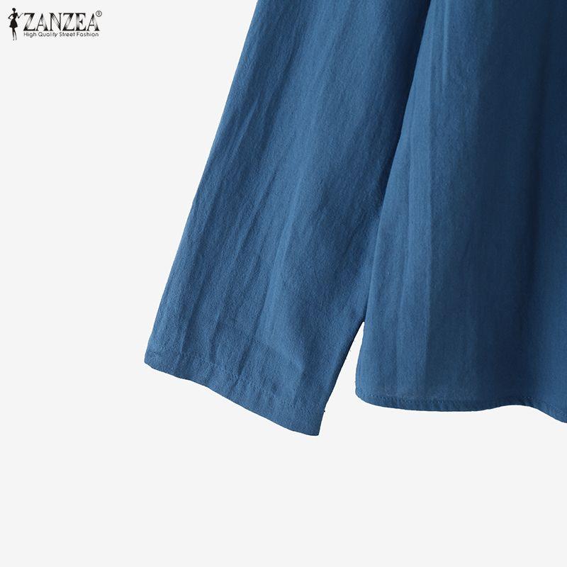 ZANZEA Women Round Neck Loose Casual Long Sleeve Blouse