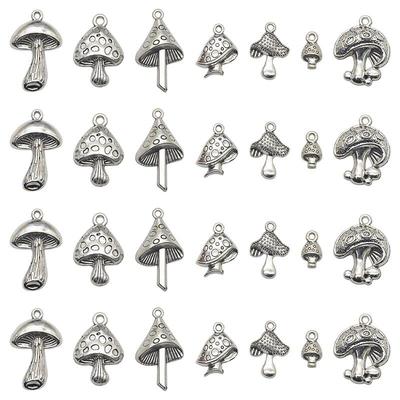DIY Retro Alloy Jewelry Accessories: Set of 7 Mushroom Pendants for Necklaces, Bracelets, and Earrings.