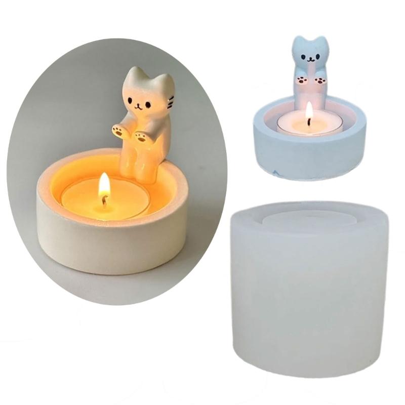 Cute Cats Candle Holder Silicone Molds Animal Candlestick Resins Molds DIY Concrete Castings Moulds Table Decorations
