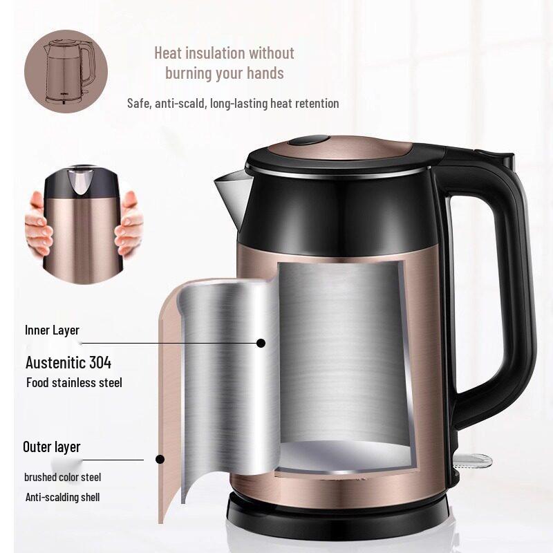 Supor 1.7L Stainless Steel Electric Kettle - Seamless Double Layer, Anti-Scald Design, 304 Steel Kettle.