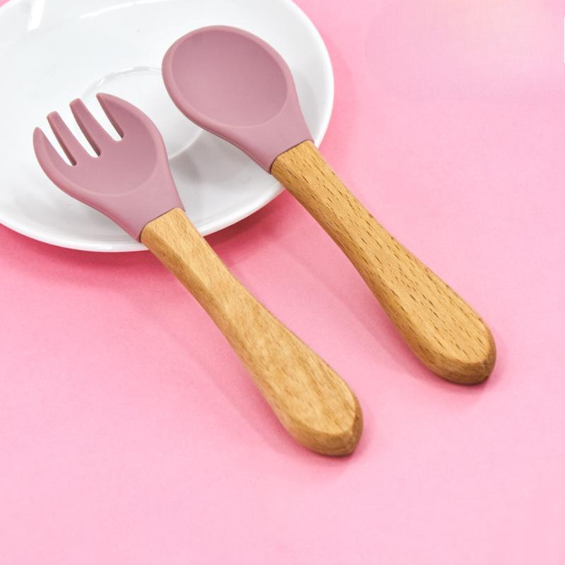 Children's Wooden Handle Fork Spoon Baby Feeding Hot SpoonInfant Training Tableware