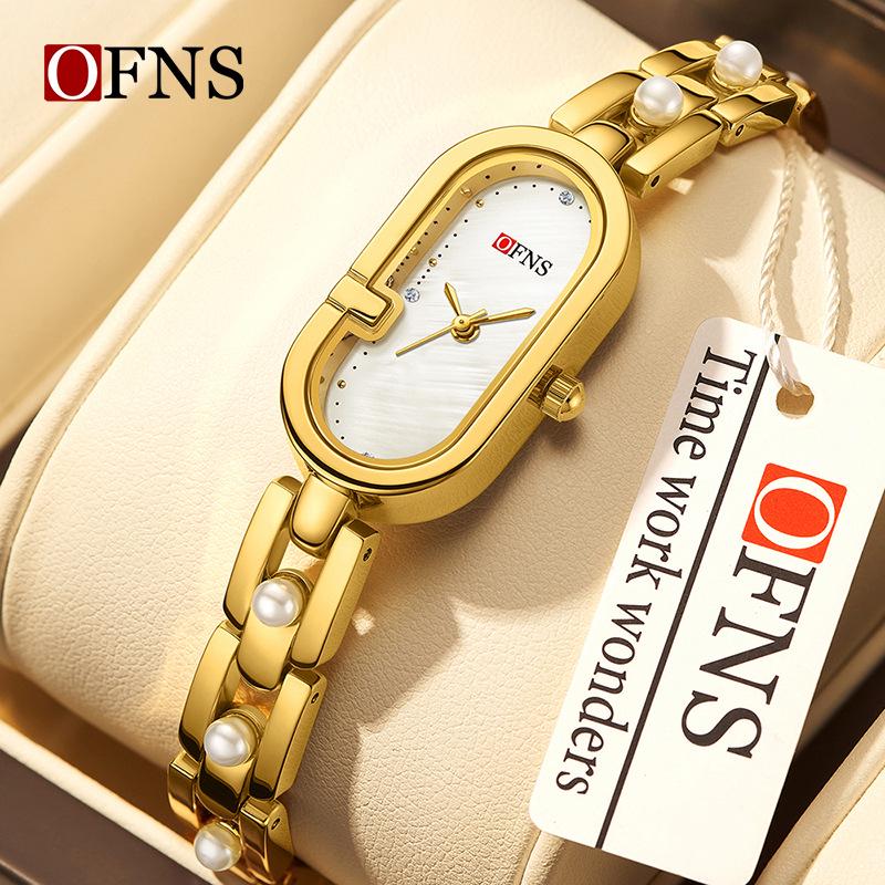 Oufanny Vintage Style Women's Oval Mother-of-Pearl Quartz Watch - Waterproof Alloy Bracelet, High Appearance Value, Versatile for Girls