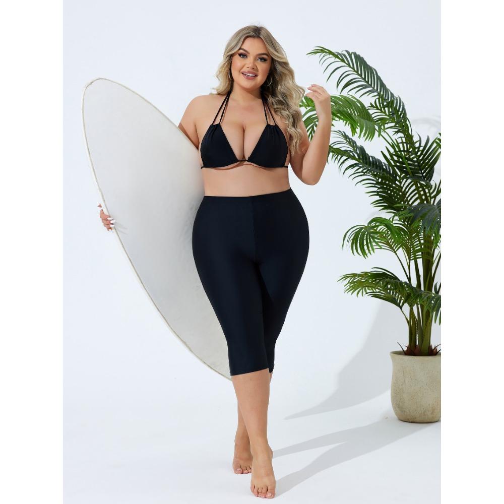 CHARMLEAKS Plus Size Swim Pants for Women High Waisted Swim Capris Swim Shorts Swimming Leggings