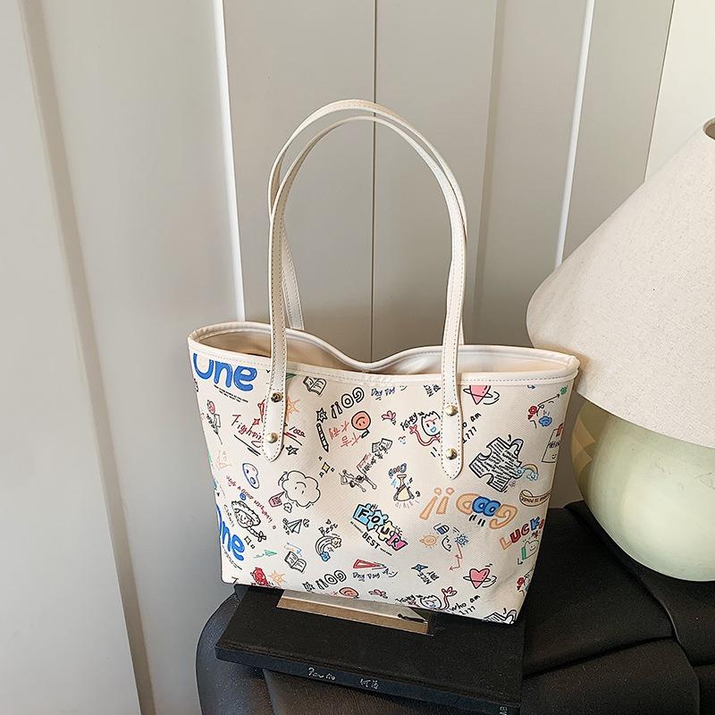 

Модные женские сумки новая летняя большая вместимость хозяйственные сумки сумки-тоут для поездок на работу сумки через плечо с граффити белый