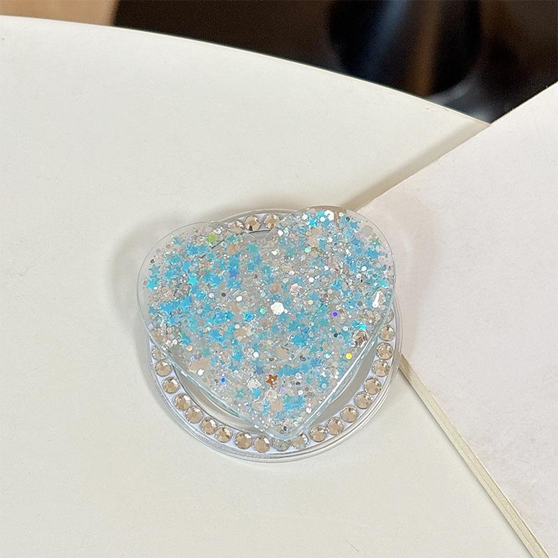 Korean Rhinestone Heart Shape Phone Holder with Magnetic Glitter Finger Ring