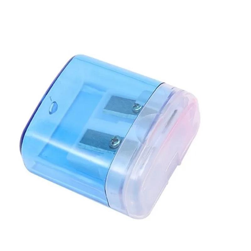 1pc Plastic Pencil Sharpener, Mini Student Stationery, Double Hole Pencil Sharpener, Simple and Practical