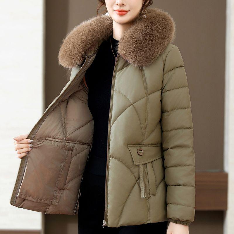 Płaszcz ze skóry i bawełny, Zimowa moda Gruba i ciepła kurtka bawełniana Luźny, oversizeowy płaszcz bawełniany dla kobiet
