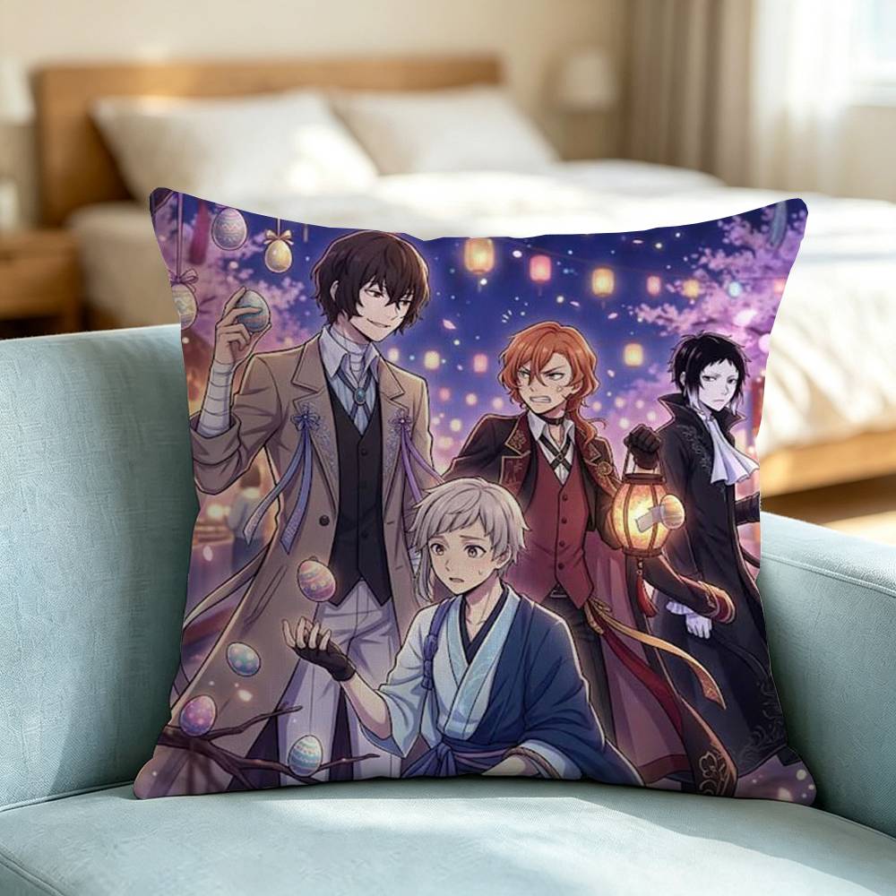 Bungo S-Stray D-Dogs Anime Square Double-Sided printed Pillow Case Bedroom Bedside Pillow Sofa Cushion Cover Gift