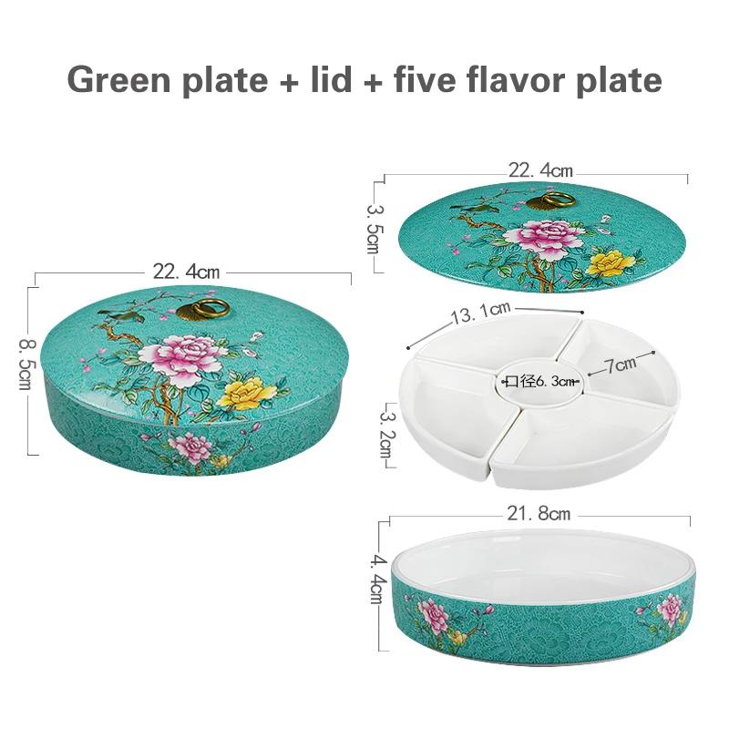 Cold Dish with Ceramic Artistic Conception Special Five Grid Cold Dish Creative Art Tableware Enamel Color Round Cover Bowl
