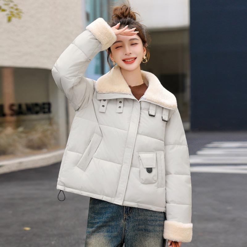 Winter Locomotive Style Casual Loose Imitation Lamb Wool Warm Short Lapel Cotton Coat Women