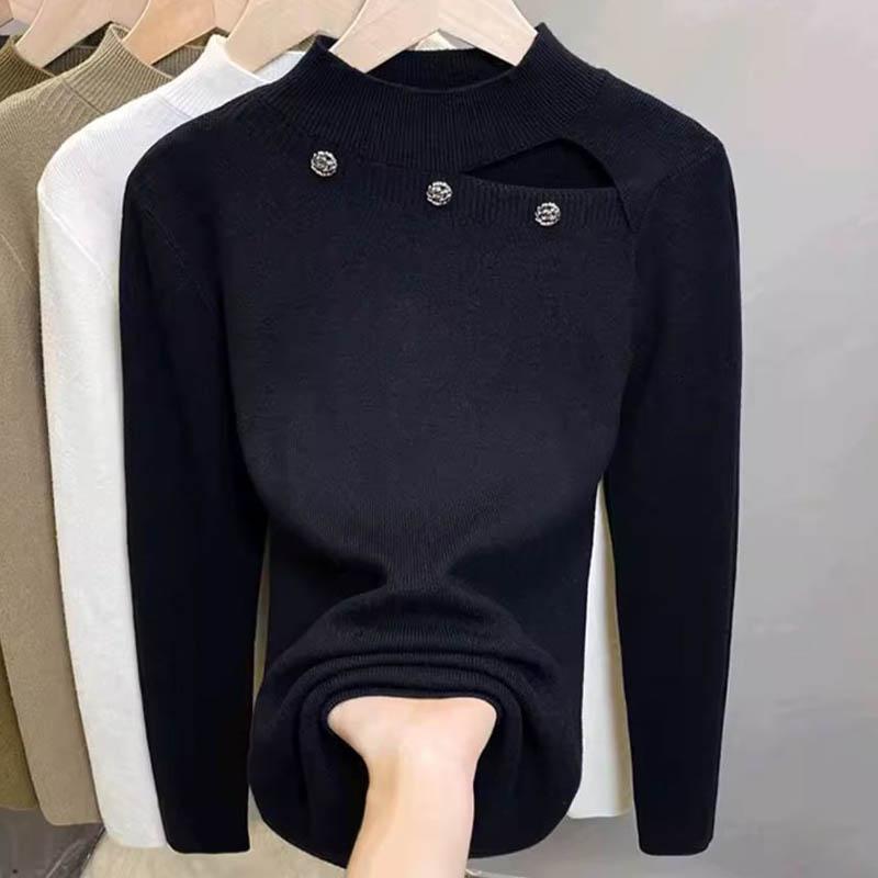 Sweater for Women Autumn Winter Thickened Warm Knitted Stretchy Long Sleeve Oversize Tops