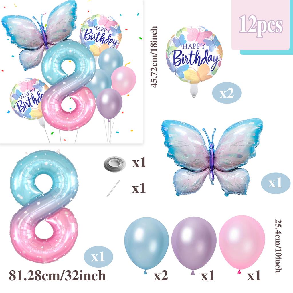 Gradient Color Digital Butterfly Balloon Set 32 Inch Digital Aluminum Foil Balloon Birthday Party Anniversary Decoration (0-9)