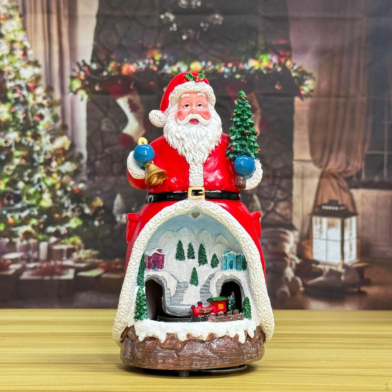 

Рождественская фигурка Декоративный вращающийся поезд Подарок Музыкальное настольное праздничное украшение Santa Claus