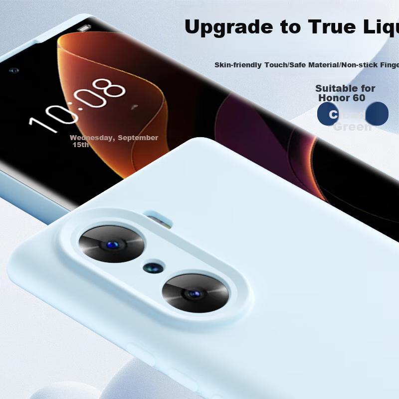 Honor 60 Phone Case, HUAWEI Honor 60 Premium Liquid Silicone Soft, Full Lens Protection, Shockproof, Anti-Fingerprint,, Solid Color Cloud Blue Color