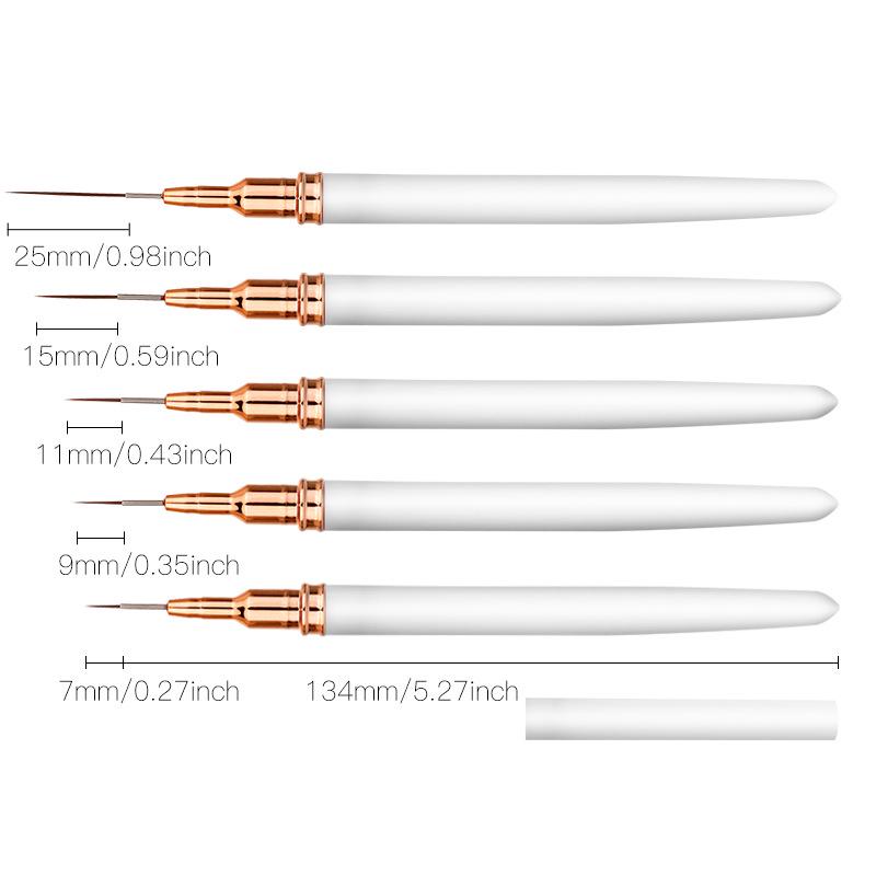 Japanese Ultra-Fine Nail Art Brush Set: 5-Piece Liner Brushes for Color Painting and Flower Designs with Gel Nail Precision.