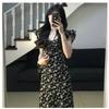 Summer 2024 Hepburn-Style Black Floral Slimming Long Dress for Women