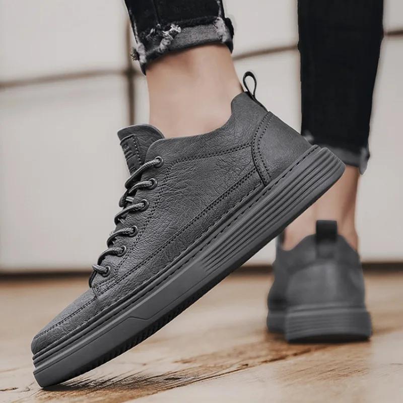 Classic Men Leather Casual Shoes Fashion Comfortable Platform Walking Footwear Male Vulcanized Shoe Jogging Shoe Tenis Masculino
