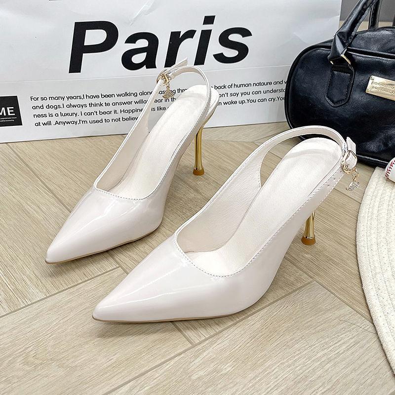 2025 summer Korean version of the new shallow middle heel bag head high heels commuting simple women's single shoes thin heel pointed sandals