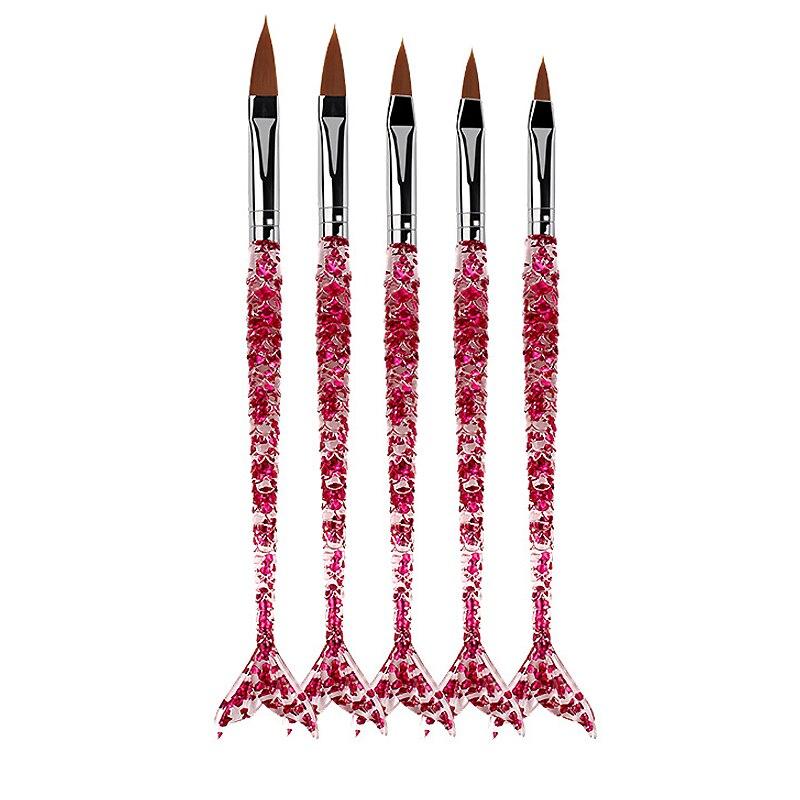 5-teiliges Nagelpinsel-Set mit glitzernden Fischschwanz-Griffen für Nagelkunst-Spitzen, Design, Malerei, Zeichnen, Dekorationen
