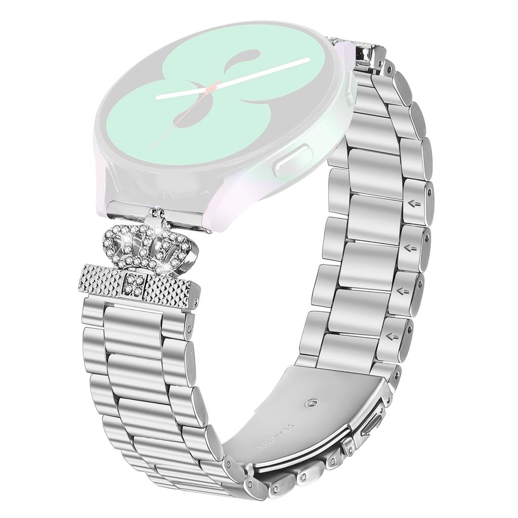 For Garmin Forerunner 645/645 Music Stainless Steel Strap Crown Shape Rhinestone Decor Silver Watch Band