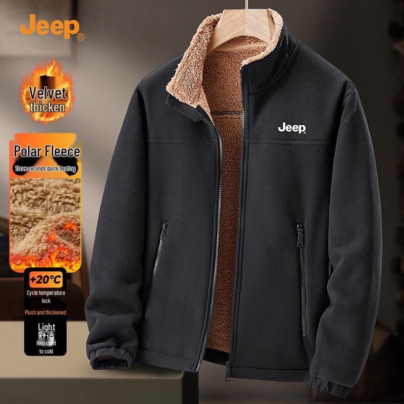 JEEP Men s 2025 Autumn/Winter Plus Fleece Stand-Collar Warm Jacket 3XL