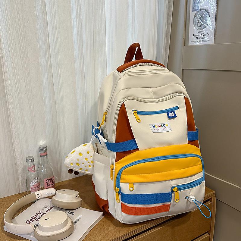 Japanese Cute Contrasting Color Splicing Backpack Women's Large-capacity Mori Versatile Schoolbag Junior High School Student Travel Schoolbag